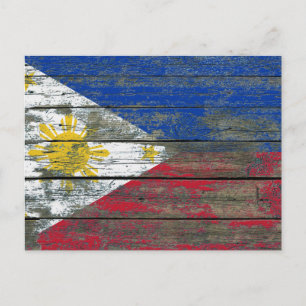 Flagge der Philippinen auf rauen Holzplatten Effek Postkarte