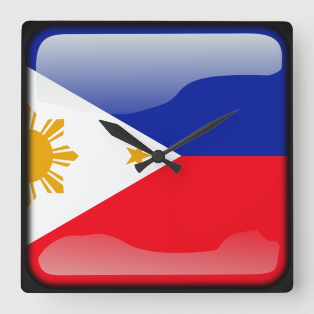 Flagge der Philippinen Quadratische Wanduhr (Vorderseite)