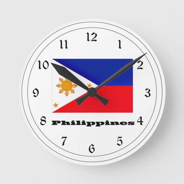 Flagge der Philippinen  Runde Wanduhr (Vorderseite)