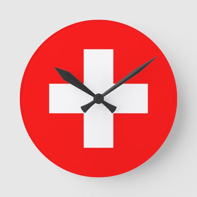 Flagge der Schweiz Runde Wanduhr (Vorderseite)