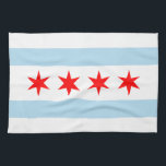 Flagge der Stadt Chicago Illinois Handtuch<br><div class="desc">Design basierend auf Chicagos Flagge mit weißen,  hellblauen Streifen und roten Sternen. Erstellen Sie Ihr eigenes Souvenir Küchentuch aus Chicago. Transfer zu einem anderen Produkt oder personalisieren Sie mit Text,  um ein einzigartiges Geschenk zu schaffen.</div>
