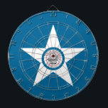 Flagge der Stadt Houston, Texas Dartboard mit Kuns Dartscheibe<br><div class="desc">Dartboard mit der Flagge von Houston,  Texas; blaue Flagge mit Siegel von Houston in einem weißen Stern,  mit einer Abbildung eines Zuges</div>