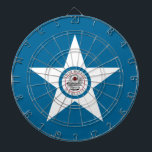 Flagge der Stadt Houston, Texas Dartboard mit Kuns Dartscheibe<br><div class="desc">Dartboard mit der Flagge von Houston,  Texas; blaue Flagge mit Siegel von Houston in einem weißen Stern,  mit einer Abbildung eines Zuges</div>