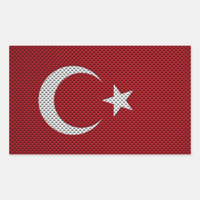 Flagge der Türkei mit Kohlenstofffasereffekt Rechteckiger Aufkleber (Vorderseite)