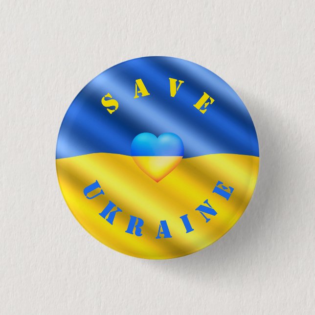 Flagge der Ukraine - Frieden - Solidarität im Herz Button (Vorderseite)