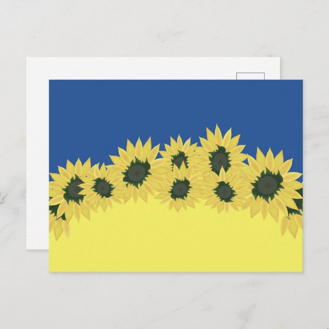 Flagge der Ukraine mit Sonnenblumen Postkarte (Vorne/Hinten)