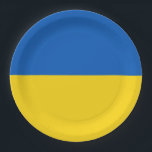 Flagge der Ukraine Pappteller<br><div class="desc">Flagge der Ukraine: Die Farben sind mit der ukrainischen Landschaft verbunden,  die blauen und gelben horizontalen Bänder symbolisieren den blauen Himmel auf den Weizenfeldern.</div>