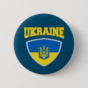 Flagge der Ukraine und Emblem Button