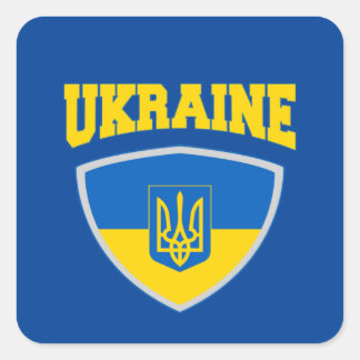 Flagge der Ukraine und Emblem Quadratischer Aufkleber