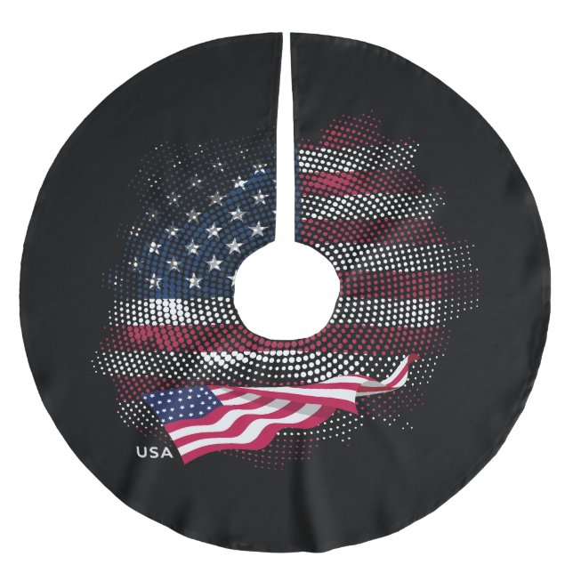 Flagge der USA Polyester Weihnachtsbaumdecke (Vorderseite)