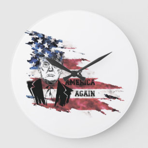 Flagge der Vereinigten Staaten.Donald Trump. Große Wanduhr