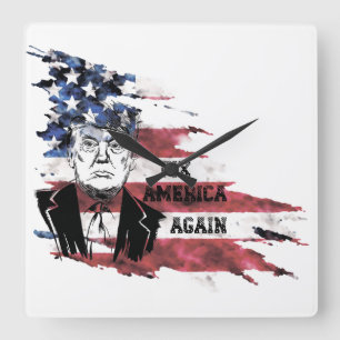 Flagge der Vereinigten Staaten.Donald Trump. Quadratische Wanduhr