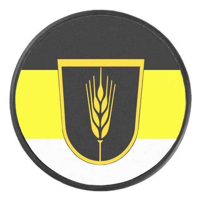 Flagge der Wolgadeutschen (schwarz/gelb/weiß) Eishockey Puck (Vorderseite)