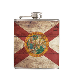 Flagge des Bundesstaates Florida auf altem Holzmas Flachmann
