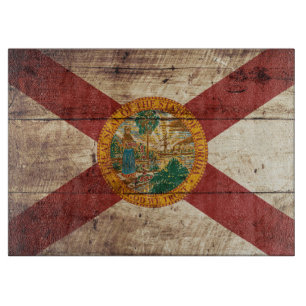 Flagge des Bundesstaates Florida auf altem Holzmas Schneidebrett