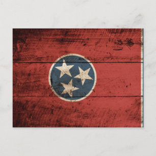 Flagge des Staates Tennessee auf alter Holzmaserun Postkarte