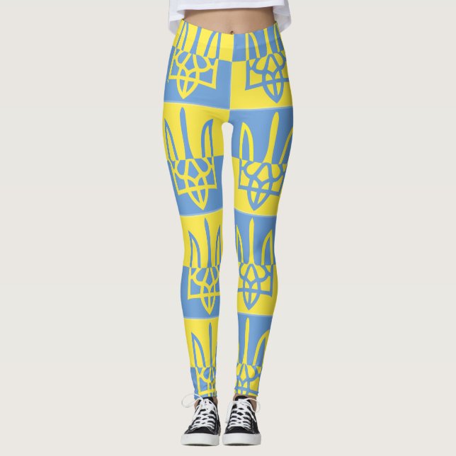 Flagge des ukrainischen Wappen Poseidon Trident Tr Leggings (Vorderseite)
