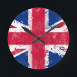 Flagge des Vereinigten Königreichs oder der Union  Runde Wanduhr<br><div class="desc">Flagge des Vereinigten Königreichs oder der Union Jack</div>