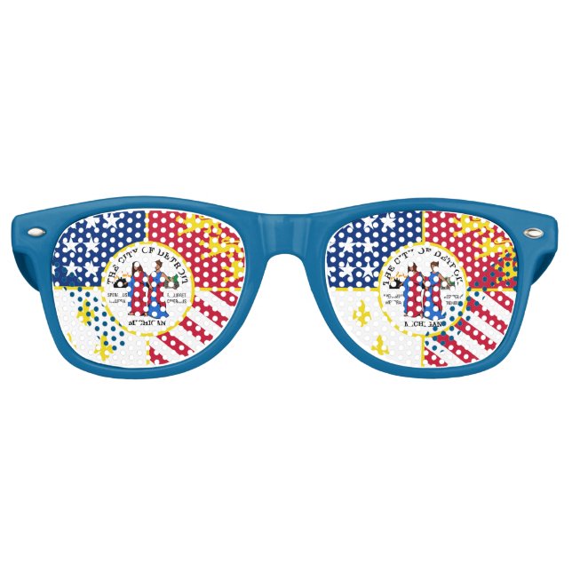 Flagge Detroits, Michigan Retro-Sonnenbrille Partybrille (Vorderseite)