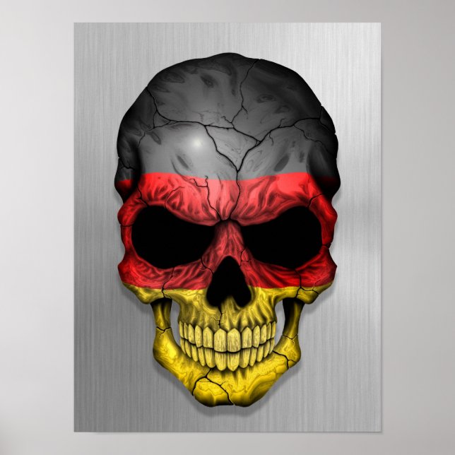 Flagge Deutschlands auf einem Stahlschädel Poster (Vorne)