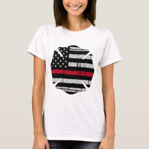 Flagge-Feuerwehrmann-Kreuz-dünne rote Linie T-Shirt