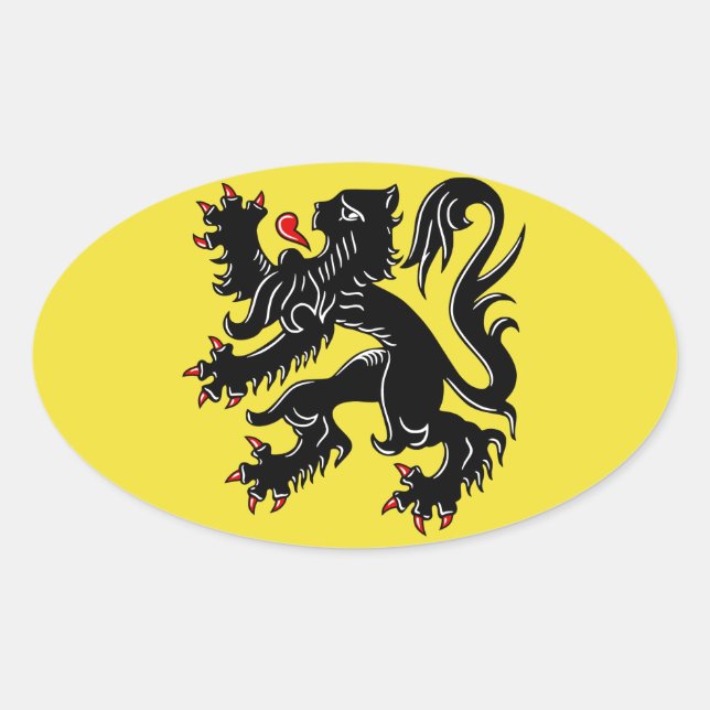 Flagge Flanderns (Belgien) Ovaler Aufkleber (Vorderseite)
