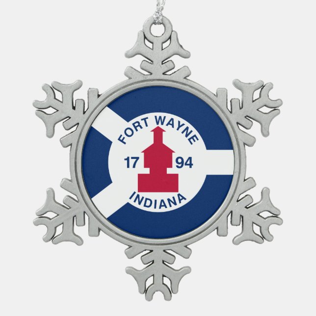 Flagge Fort Wayne, Indiana Schneeflocken Zinn-Ornament (Vorderseite)