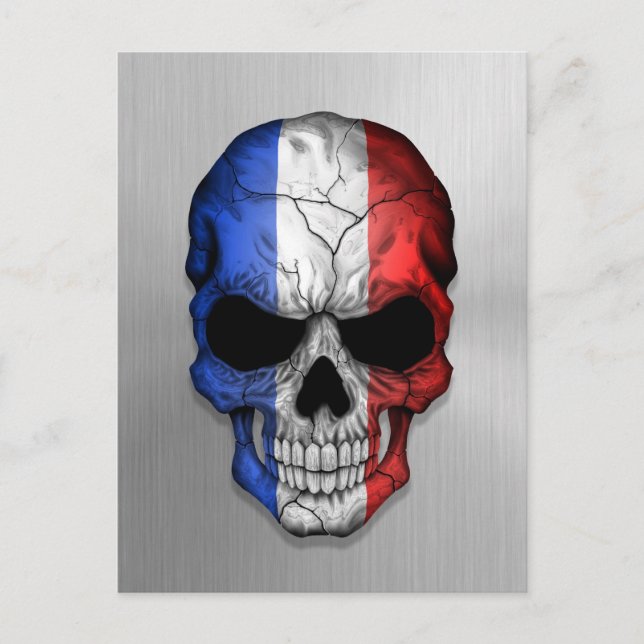 Flagge Frankreichs auf einem Stahlschädel Postkarte (Vorderseite)