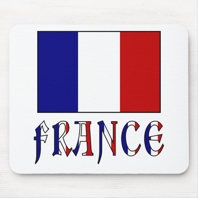 Flagge Frankreichs mit farbigem Namen Mousepad (Vorne)