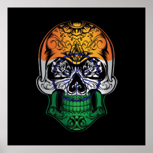 Flagge für Indiens Schädel und Rose Poster