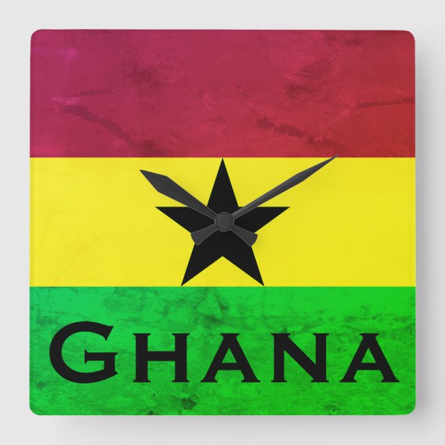Flagge Ghanas (Westafrika) Quadratische Wanduhr (Vorderseite)
