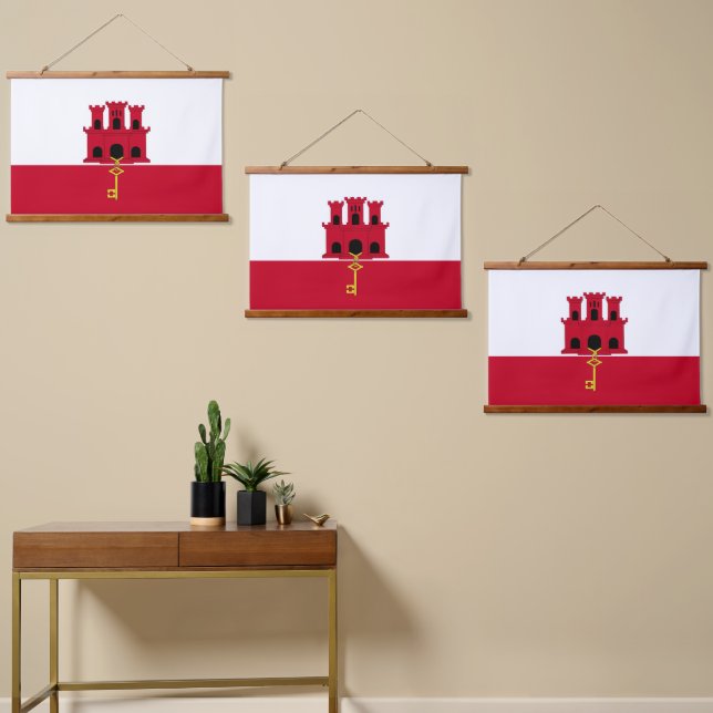 Flagge Gibraltars Wandteppich Mit Holzrahmen (Asymmetrisch)