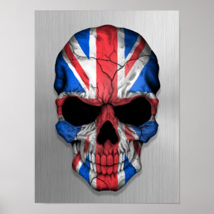 Flagge Großbritanniens auf einem Stahlschädel Poster