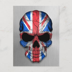 Flagge Großbritanniens auf einem Stahlschädel Postkarte