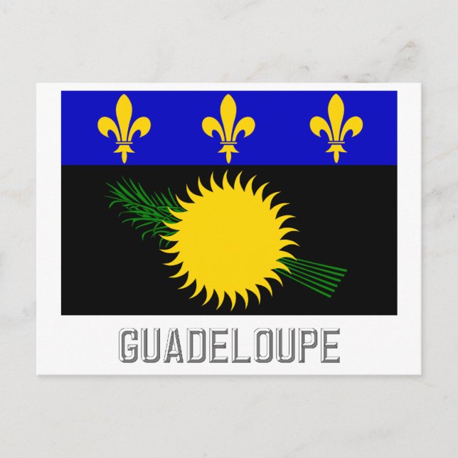 Flagge Guadeloupe mit Namen Postkarte (Vorderseite)