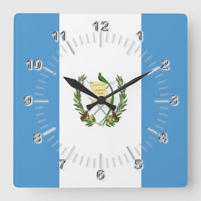 Flagge Guatemalas  Quadratische Wanduhr (Vorderseite)