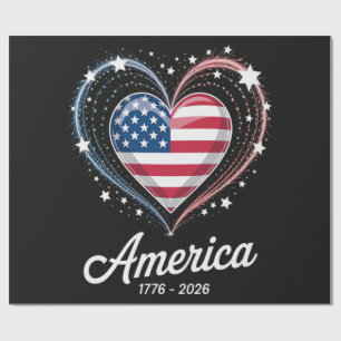 Flagge Herz 1776 2026 4. Juli 250. Geburtstag Geschenkpapier