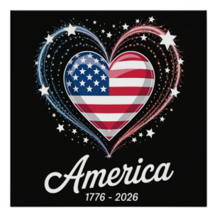 Flagge Herz 1776 2026 4. Juli 250. Geburtstag Poster