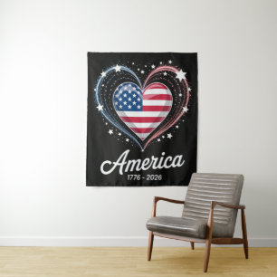 Flagge Herz 1776 2026 4. Juli 250. Geburtstag Wandteppich