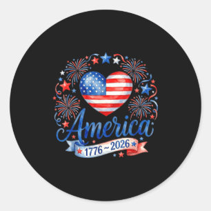 Flagge Herz Amerika 1776 2026 lustig 4. Juli Runder Aufkleber