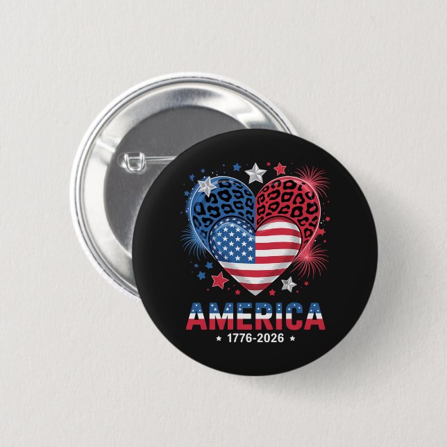 Flagge Herz Leopard 1776 2026 4. Juli  Button (Vorne & Hinten)