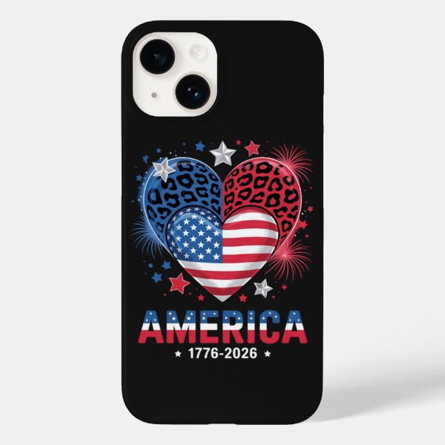 Flagge Herz Leopard 1776 2026 4. Juli Case-Mate iPhone Hülle (Rückseite)