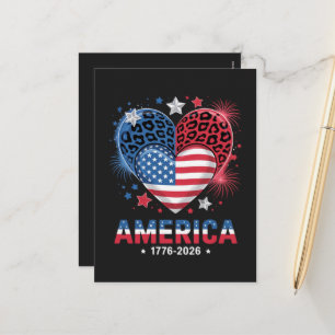 Flagge Herz Leopard 1776 2026 4. Juli Feiertagspostkarte