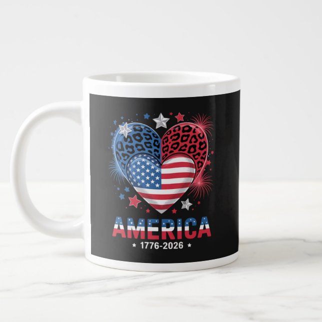 Flagge Herz Leopard 1776 2026 4. Juli Jumbo-Tasse (Links)
