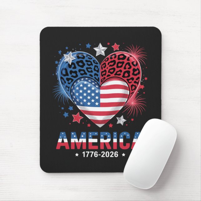 Flagge Herz Leopard 1776 2026 4. Juli Mousepad (Mit Mouse)