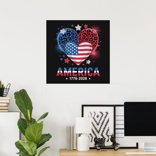 Flagge Herz Leopard 1776 2026 4. Juli Poster (Heimbüro)