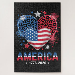 Flagge Herz Leopard 1776 2026 4. Juli Puzzle