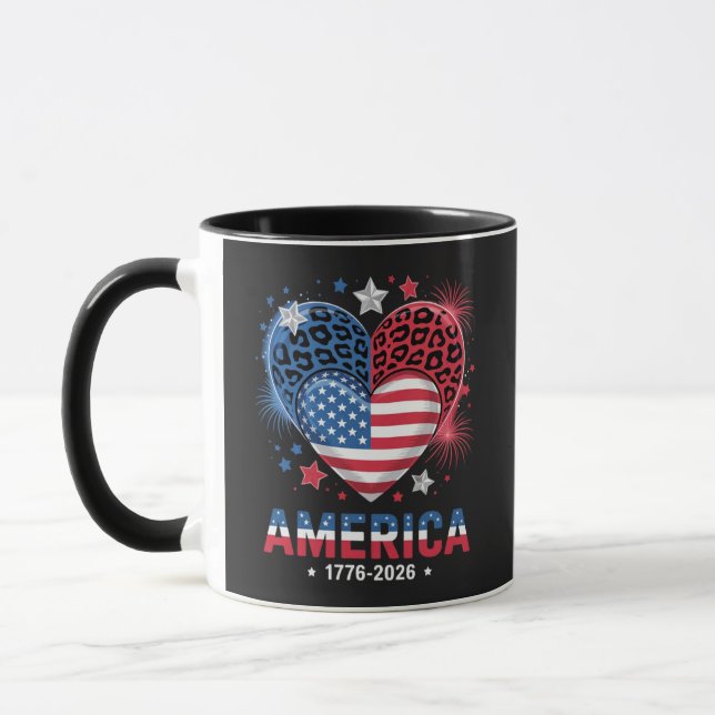 Flagge Herz Leopard 1776 2026 4. Juli Tasse (Links)