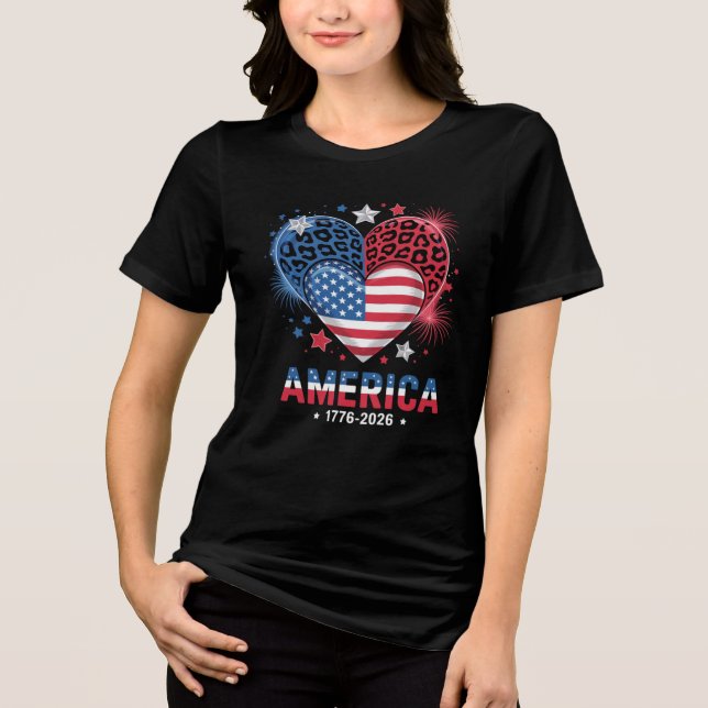 Flagge Herz Leopard 1776 2026 4. Juli Tri-Blend Shirt (Vorderseite)