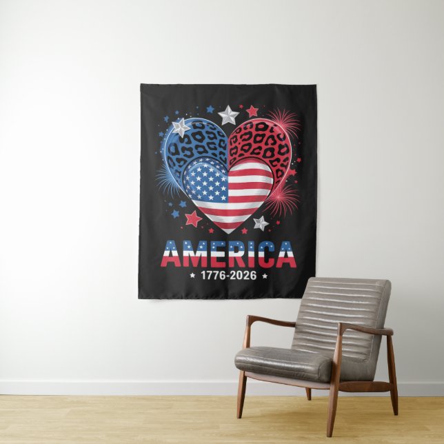 Flagge Herz Leopard 1776 2026 4. Juli Wandteppich (Beispiel)